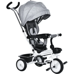 HOMCOM Dreirad Zum Schieben Oder Selber Fahren Grau, Weiß